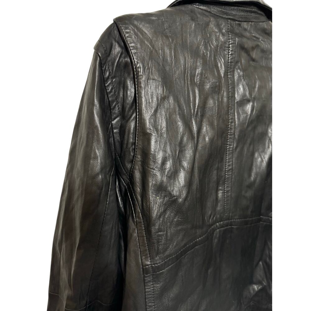 True Religion Black Genuine Lambskin Leather Double Zip Moto Jacket Rare Medium - Picture 13 of 13